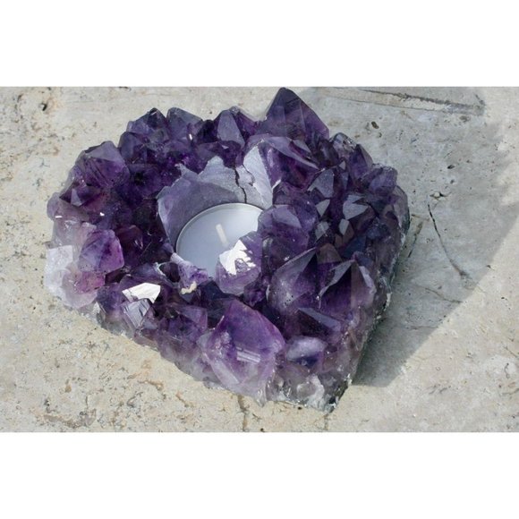 NATURAL AMETHYST TEA LIGHT CANDLE HOLDER - Picture 4 of 10